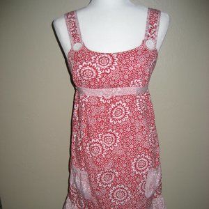 F.L.P. Red & White Floral Print Tank Sun Dress Size 3 Knee Length Excellent
